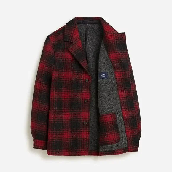 J.Crew Limited-Edition Ludlow Overcoat English Wool Black Red Plaid M Medium NEW